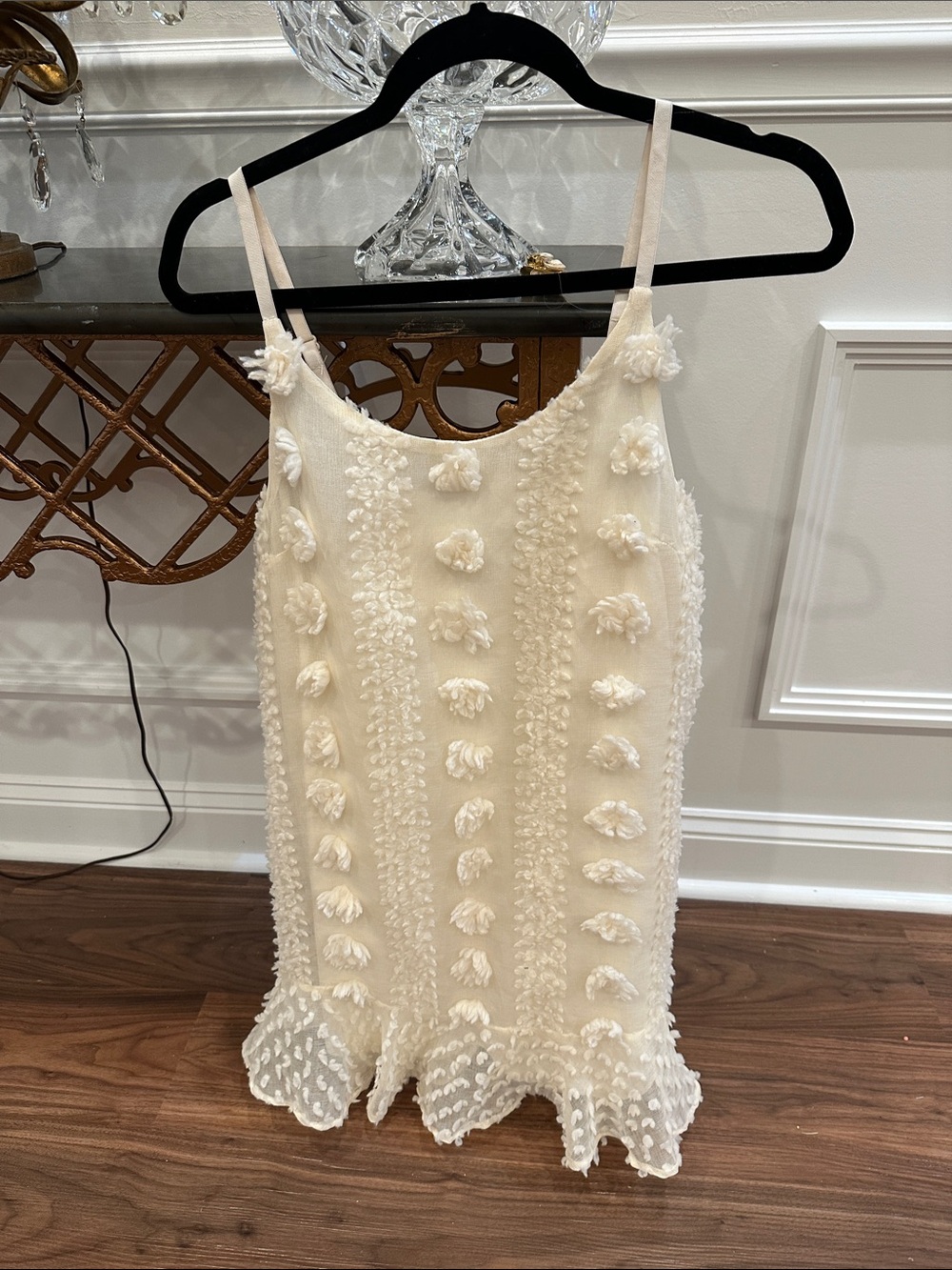 & Merci Pom pom swiss dot ruffle dress adjustable spaghetti strap size M